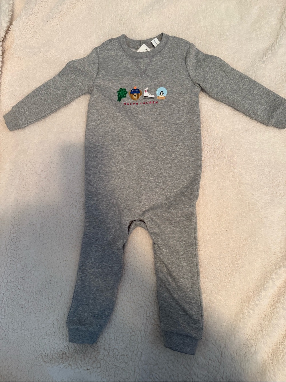 Ralph Lauren Gray Embroidered Baby One-Piece